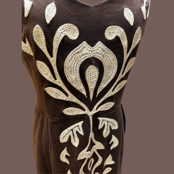 INC Embroidered Mini Dress | Brown Gold | Size M/L | Vintage - Picture 3 of 4
